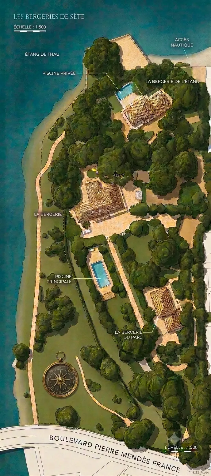 Plan of the estate: the three Bergeries set within the grounds